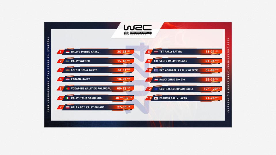 WRC Calendar 2024 FIA World Rally Championship Official